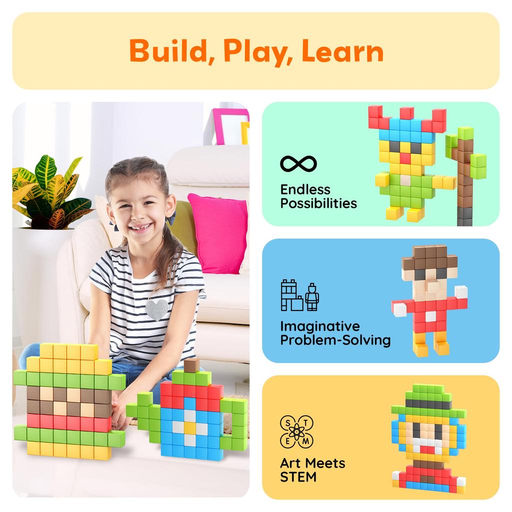 108 Magnetic Cube Building Magnetic Construction Building Blocks with Idea Educational Sensory Toy for School PicassoTiles PMC108 Blocks, 1-Inch