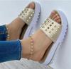 2024 Summer Slope with Willow Nail Slippers Female Large Size Beach A Word Sandals