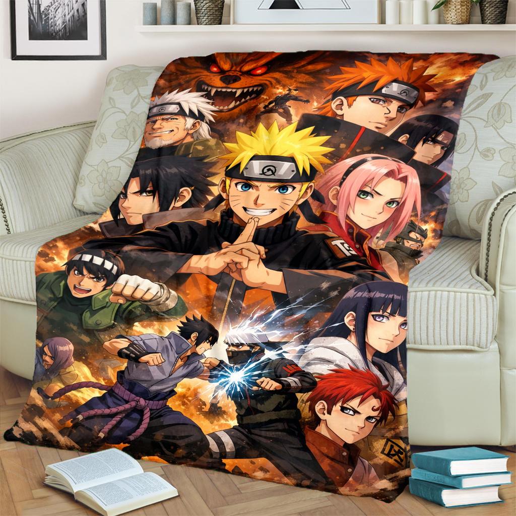 Anime-Naruto Print Blanket Warm Comfortable Flannel Blanket for Bedrooms, Sofas, Beds, Chairs, Picnics, Travel -LXR61