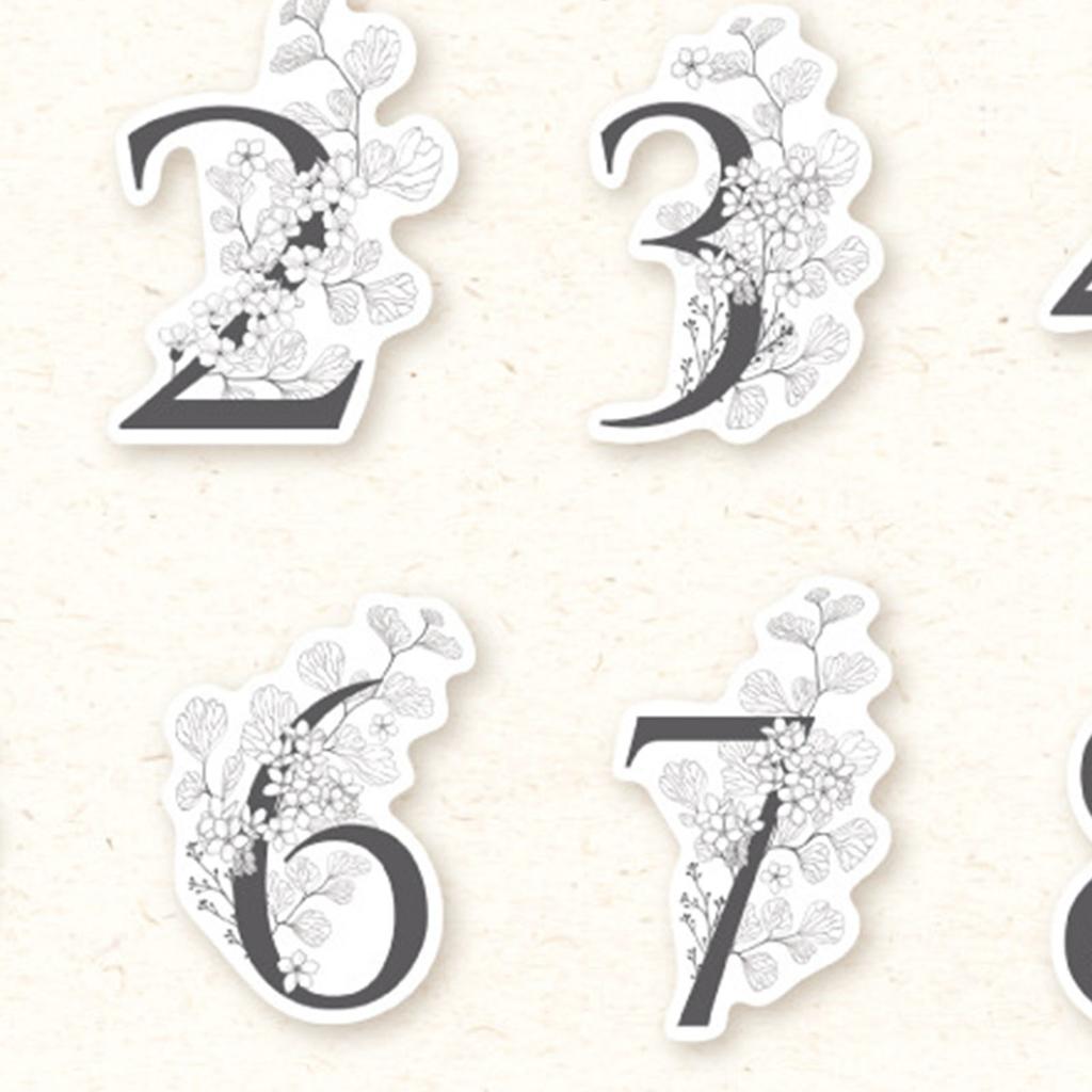 30 Pieces Number Decorative Stickers with Flower Decor Elegant Stylish Self Adhesive Floral Number