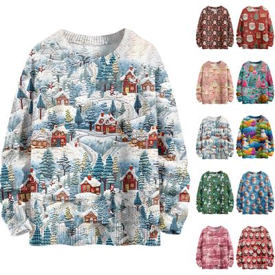 Women's Fashion Casual Long Sleeve Christmas Printed Round Neck Knitted Top
