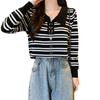 POLO Collar Chain Long Sleeved Striped Knitted Sweater Women's Autumn Outfit New Slim Fit Short Top Base Shirt Women's Clothing