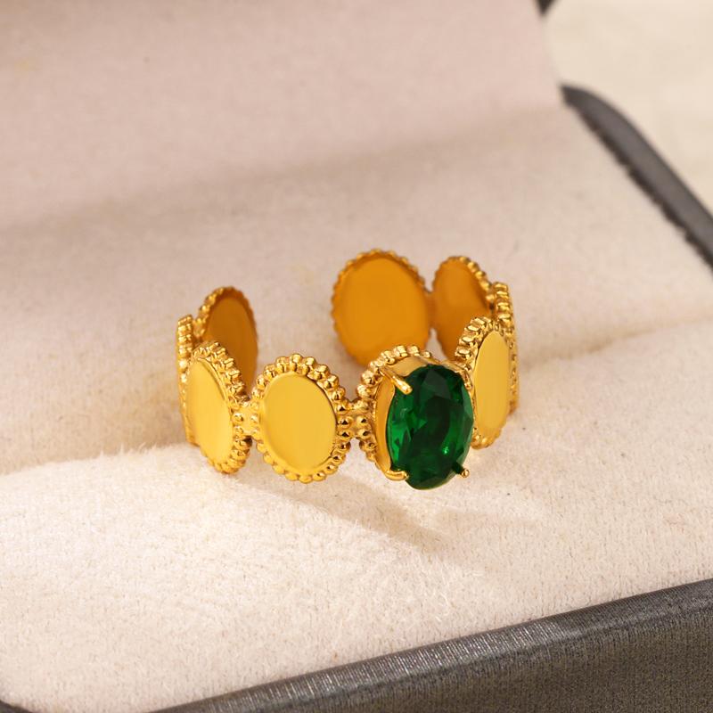 Inele Inimă cu Zircon Cristal Verde Vintage Pentru Femei Culoare Aur Oțel Inoxidabil Inel Deschis Modă Estetic Zircon Cadou Nuntă