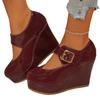Large size wedge heel casual flats, hooked buckle, thick-soled round-toe flats, in-stock women's one-hook shallow flat-top flats