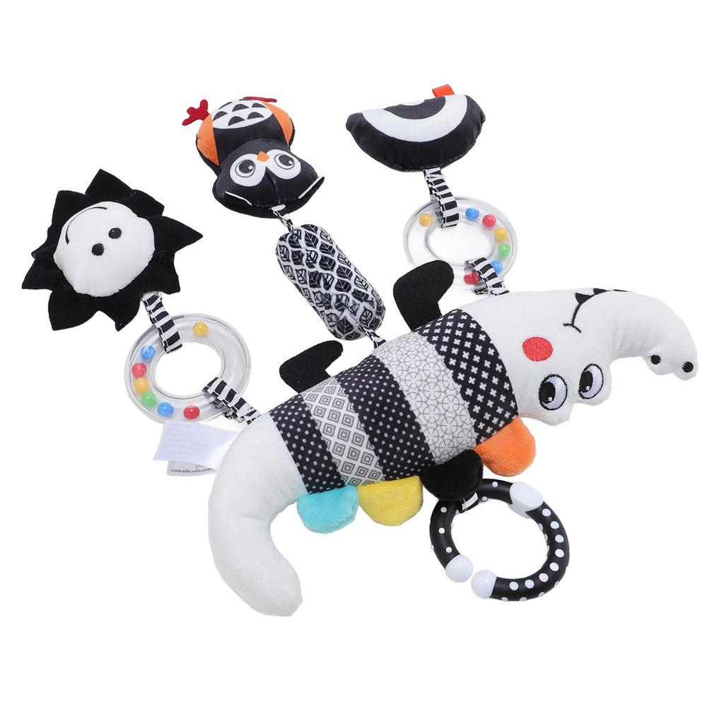 Jucărie Agățată Cărucior Bebeluș Alb Negru Carillon de Vânt Detașabil Animal Drăguț Jucărie Agățată Zornăitoare Umplută