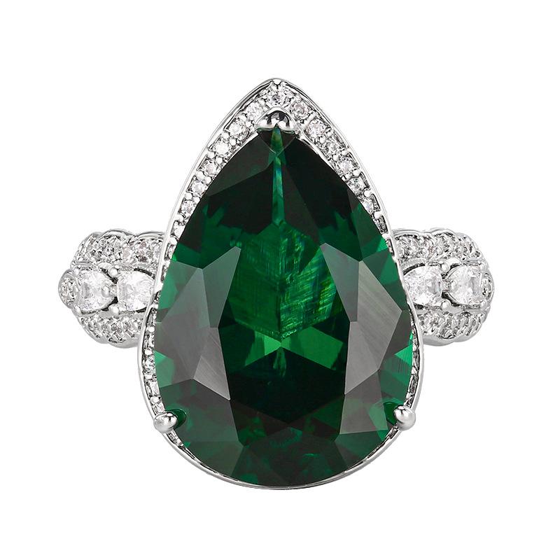 Jewelry Copper Ring Women'S Water Drop Shaped Ruby Sapphire Light Luxury Premium Sense