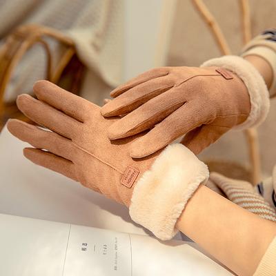 Deerskin Velvet Gloves Cotton Thickened Winter Plush Korean College Students Warm Girls Lovely Women Cold Proof In Autumn and Winter