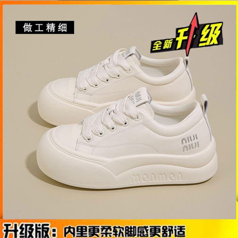 

Кожаные туфли на платформе белого цвета, женская обувь 2025 года, весна-лето, студенческие универсальные туфли с мягкой подошвой, повседневные туфли, увеличивающие рост, спортивная обувь для сноуборда 35