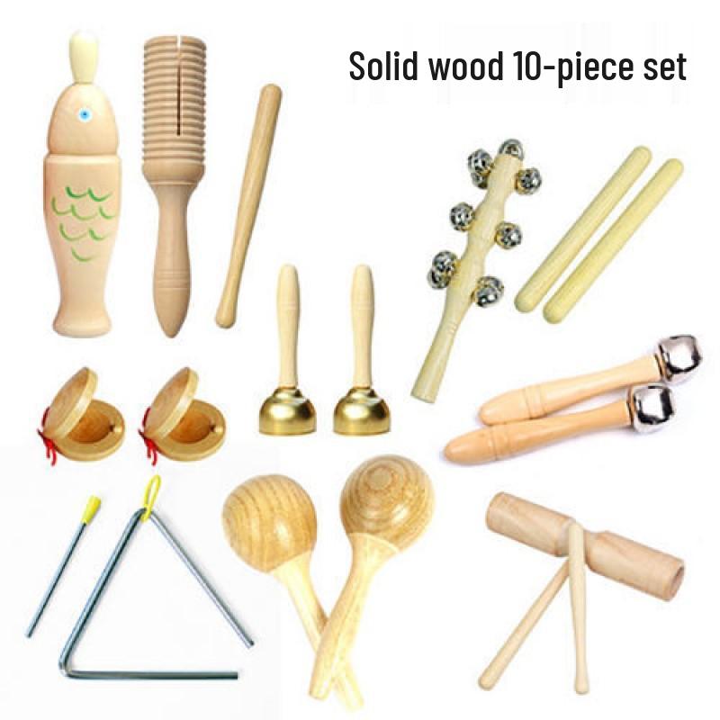 Kindergarten Percussion Set: Rhythm Triangle, Sand Hammer, Drum, Wood Block