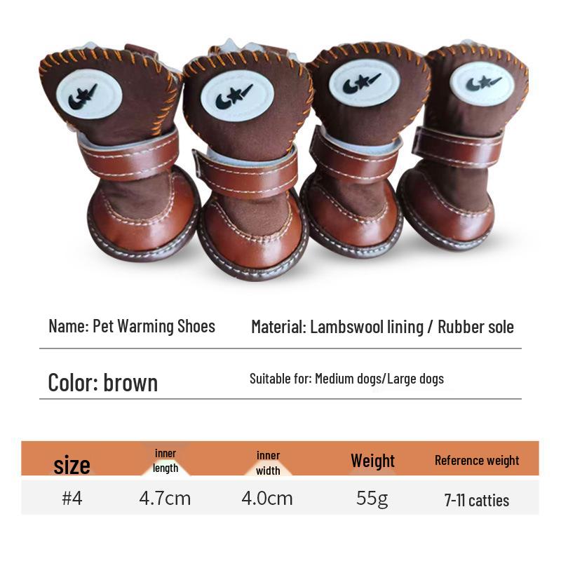 Durable Pet Warm Shoes with Lambswool Lining and Rubber Sole