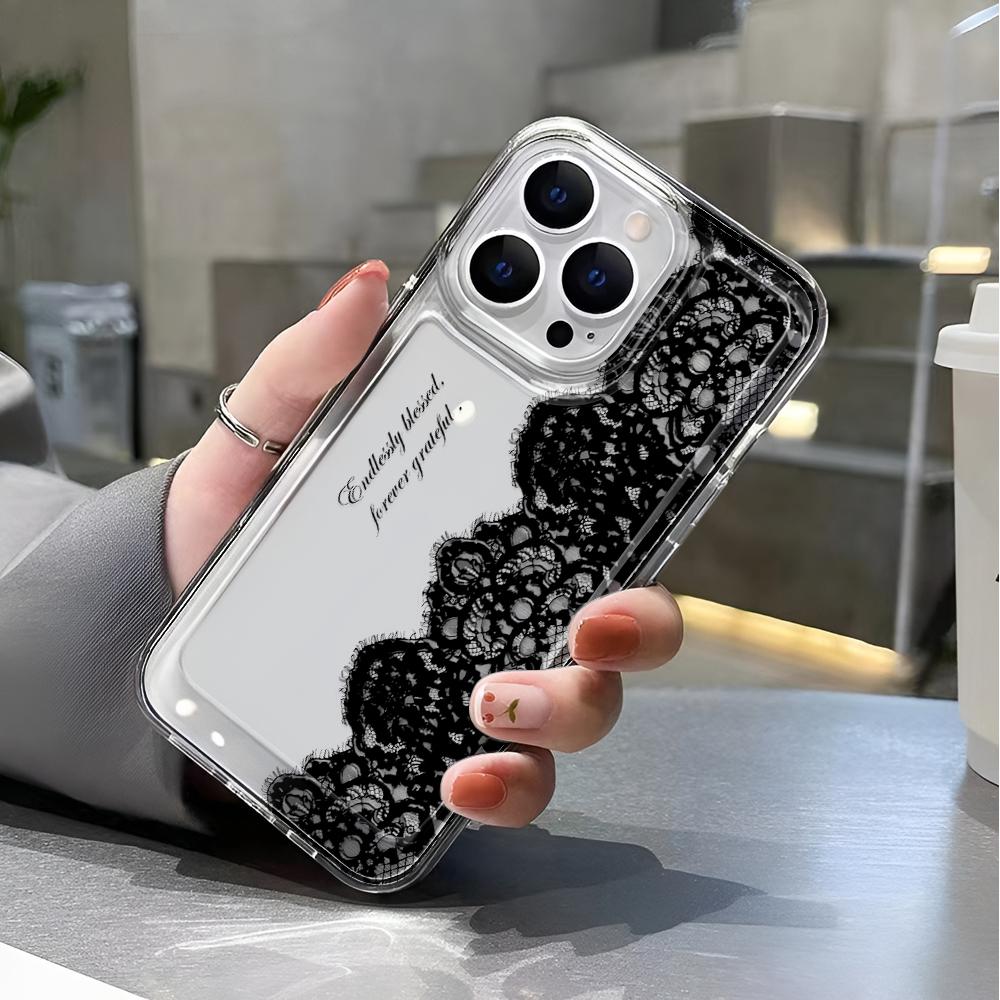 Black lace Case For iPhone 17 16 15 14 13 12 11 Pro Max Shockproof Soft Phone Case Cover 13 Pro Max 15 16 17 Air
