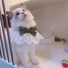 Fashion Dog saliva towel Cat Necklace Puppy String Bib Dog Neckerchief Lace Bowknot Pearl Collar