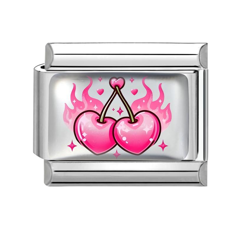 New Design Pink Planet Flower Cherry Eyes Butterfly Italian Charm Links Fit 9MM Stainless Steel Bracelet Jewelry DIY Making