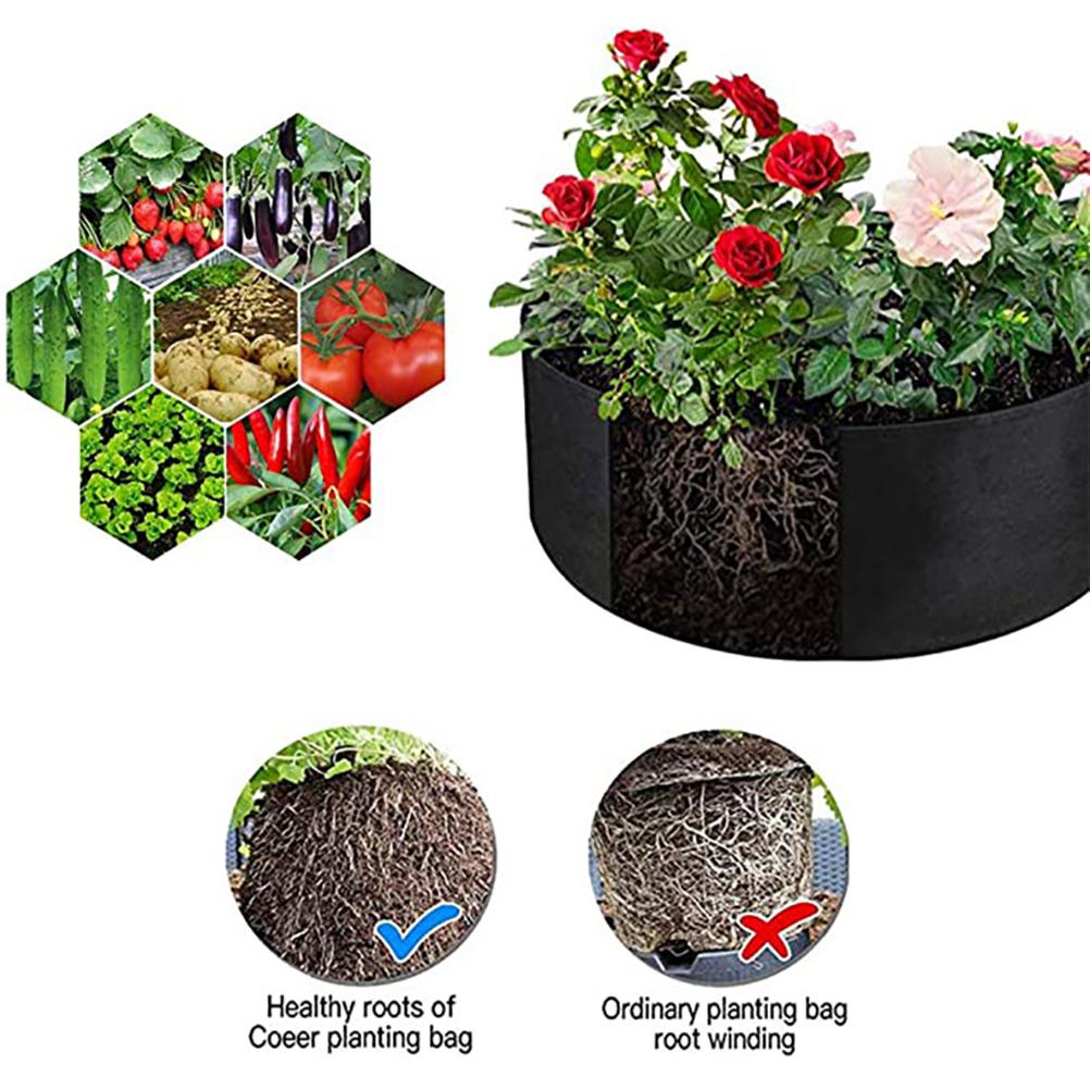 Black Round Felt Planting Pot Non woven Fabric Grow Bag for Garden Vegetable Potato 50x20cm