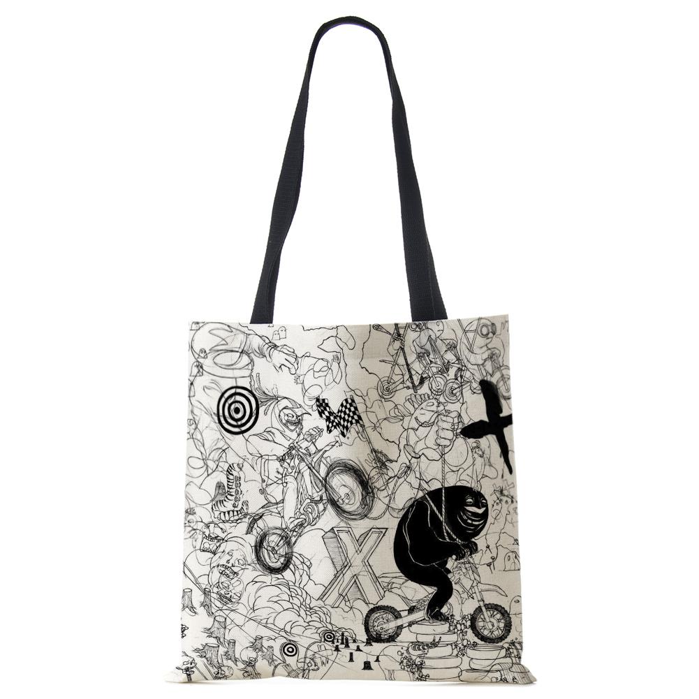 Abstract Print Casual Shoulder Bag Women Canvas Shopping Reusable Tote Bag 2022 Harajuku Travel School Book Beach Handbag CLE