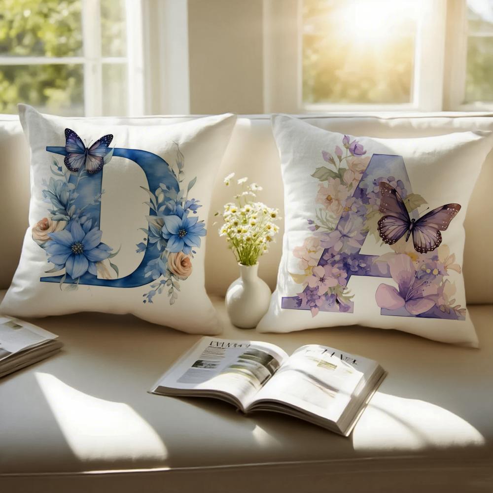Creative Letters Floral Print Cushion Cover Pillowcase Antidustmite Invisible Zipper Short Plush Sofa Cushion