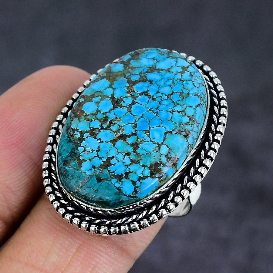 Natural Tibetan Turquoise Gemstone 925 Sterling Silver Jewelry Ring Size 9 F7i14