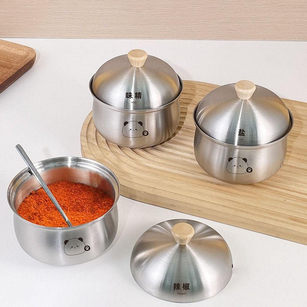 Silver Stainless Steel Sugar Bowl Large Capacity Seasoning Jar Durable Salt Organizer  for Kitchen