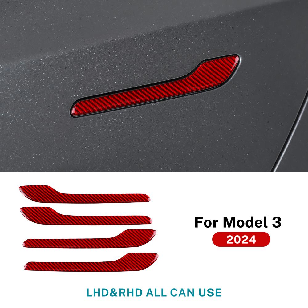 

4PCS Real Soft Carbon Fiber Door Handle Trim Sticker For Tesla Model 3 Model Y 2020-2025 Highland 2025 Juniper 2025 Accessories