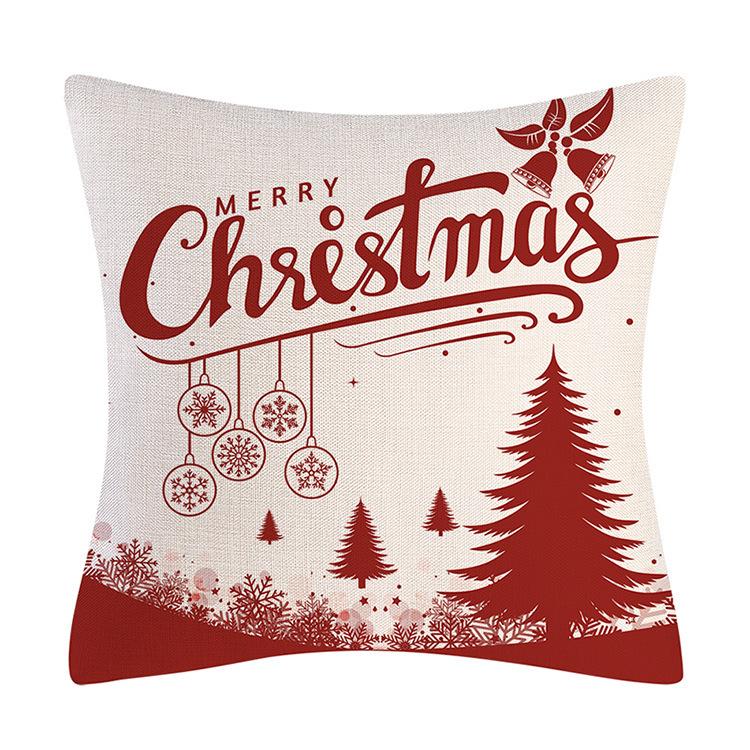 Red Series Snowflake Reindeer Pattern Throw Pillow Cover with Short Plush Print for Living Room Sofa Decoration Cushion Cover