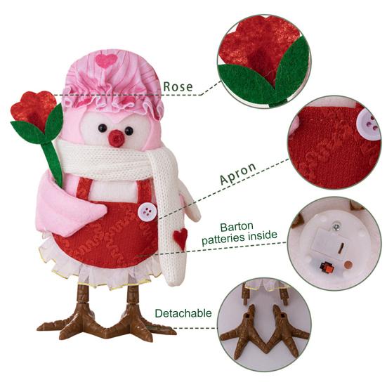 Valentine's Day Bird Figurines Lighted Couple Birds Statue Tabletop Standing Fabric Birds Ornament for Tiered Tray Table Shelf Mantel Fireplace Decor