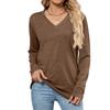 Women's V Neck Long Sleeve T-Shirt Casual Loose Fit Solid Color Tunic Top Pullover Shirt for Autumn