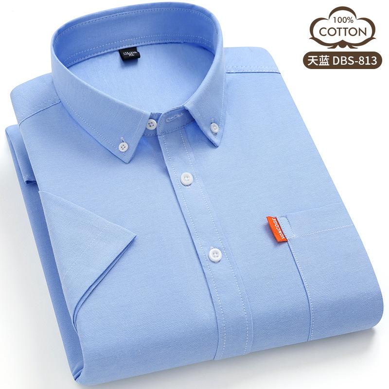 100% cotton 5XL men's short sleeve shirt Oxford Summer high quality with pockets casual wear free breathable slim fit