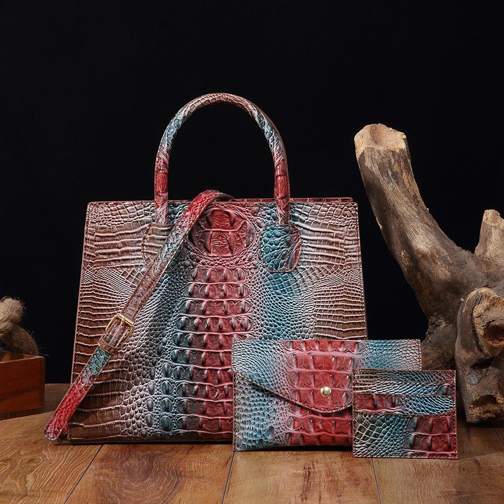 Retro Portable Messenger Women's Bag, Child and Mother Bag, Colorful Crocodile Pattern Bag