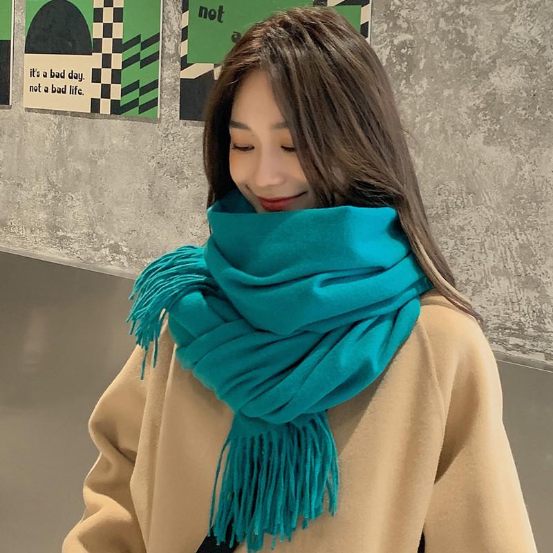 

Solid Color Wool Scarf for Women Autumn and Winter Tassel Air Conditioned Room Shawl Green Red Winter Men s Cashmere Scarf 200*70CM