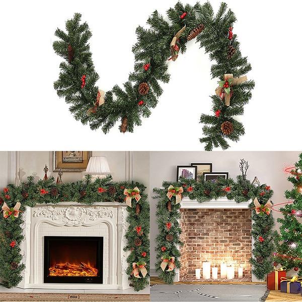 1.8M Christmas LED/No LED Bowknot Red Berries Pine Cones Garland Bar Tops Decoration Christmas Tree Hanging Ornaments Party Supplies