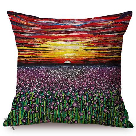 Sunrise Landscape Oil Painting Art Sofa Decorative Throw Pillow Case Sunset Flower Sea Living Room Chair Cushion Cover Cojines