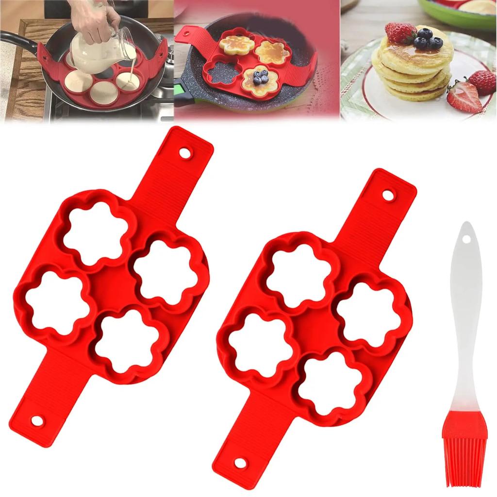 Pancake Mold Multi-shaped Silicone Pancake Four-hole Omelette Maker Family Practical Silicone Cake Pancake Kitchen Baking Mold