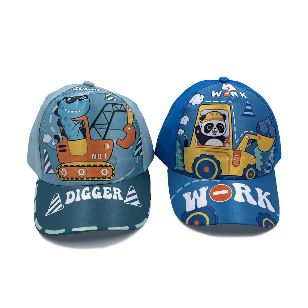Construction Vehicle Excavator Cartoon Fire Truck Bulldozer Children's Baseball Cap Spring and Summer Cartoon Sun Hat