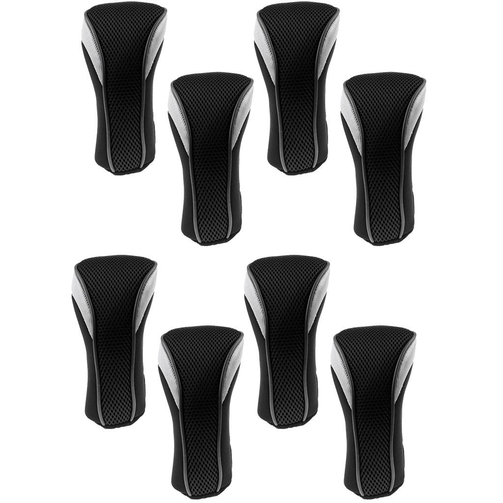 

8Pcs Golf Club Head Cover Headcovers with Interchangeable Number Tags Black