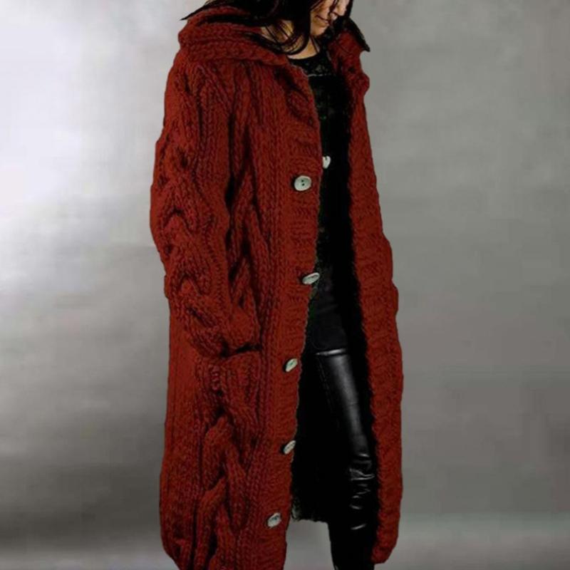 

Loose-Fit Oversized Long-Length Sweater New Knit Cardigan Hooded Jacket for Women XXXXXL бордовий