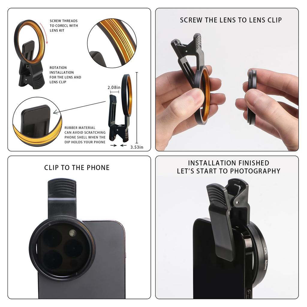 52mm Circular Polarizing Ultra Slim CPL Lens Phone Camera Filter Compatible with iPhone Google and Other Smartphones Filter, Multi-Coated Filter,