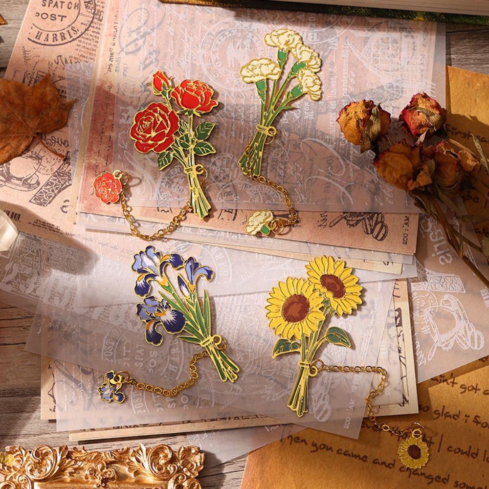 Cute Floral Metal Bookmarks Portable Students Reading Tool Hollow Hot Stamping Bookmark Long Tassel Bookmarks