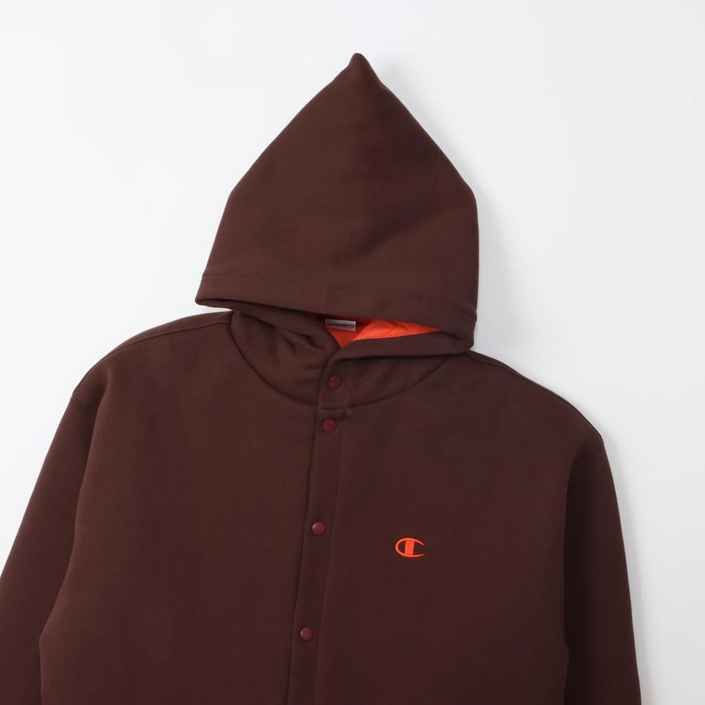 Outerwear Long Sleeve COTTON USA Embroidery One Point Logo Snap Hooded Sweatshirt Action Style Dark Brown [Champion] C3-A618 Men's
