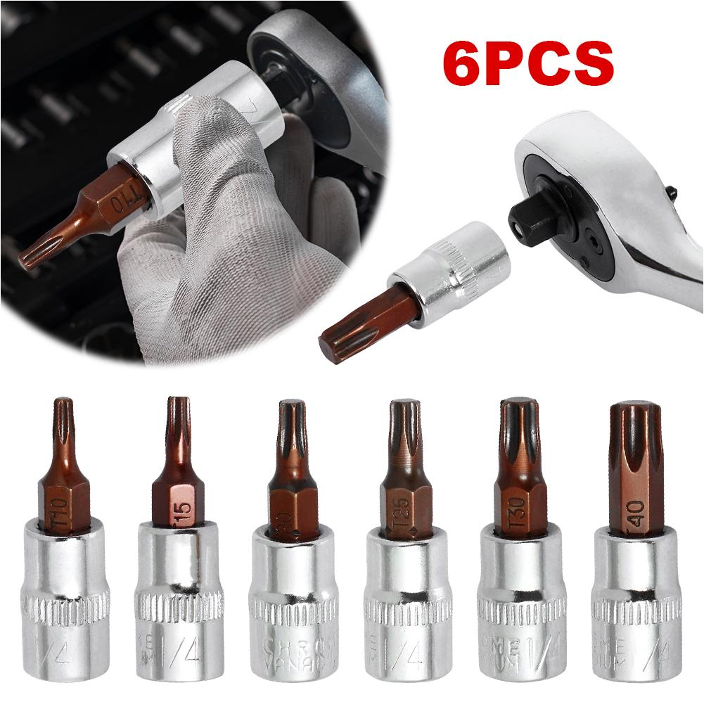 6 Pcs Torx Screwdriver Bit 1/4 Inch Drive Hex Bit Sockets Set Drive Socket Head Tool for Wrench Socket Modification