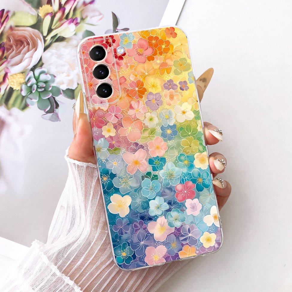 Clear For Samsung S21 Plus Case SM-G996B Aesthetic Luxury Cute Fashion Flower Funny Painted Casing For Samsung Galaxy S21+ Cover