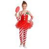 Girls Christmas Candy Cane Costume Sleeveless Striped Tulle Peplum Jumpsuit Santa Claus Dancewear Arm Sleeves