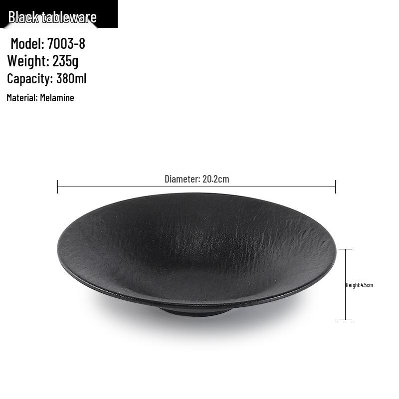 Melamine Black Round Plate for Pasta, Steak, Hot Pot, BBQ, and Tableware