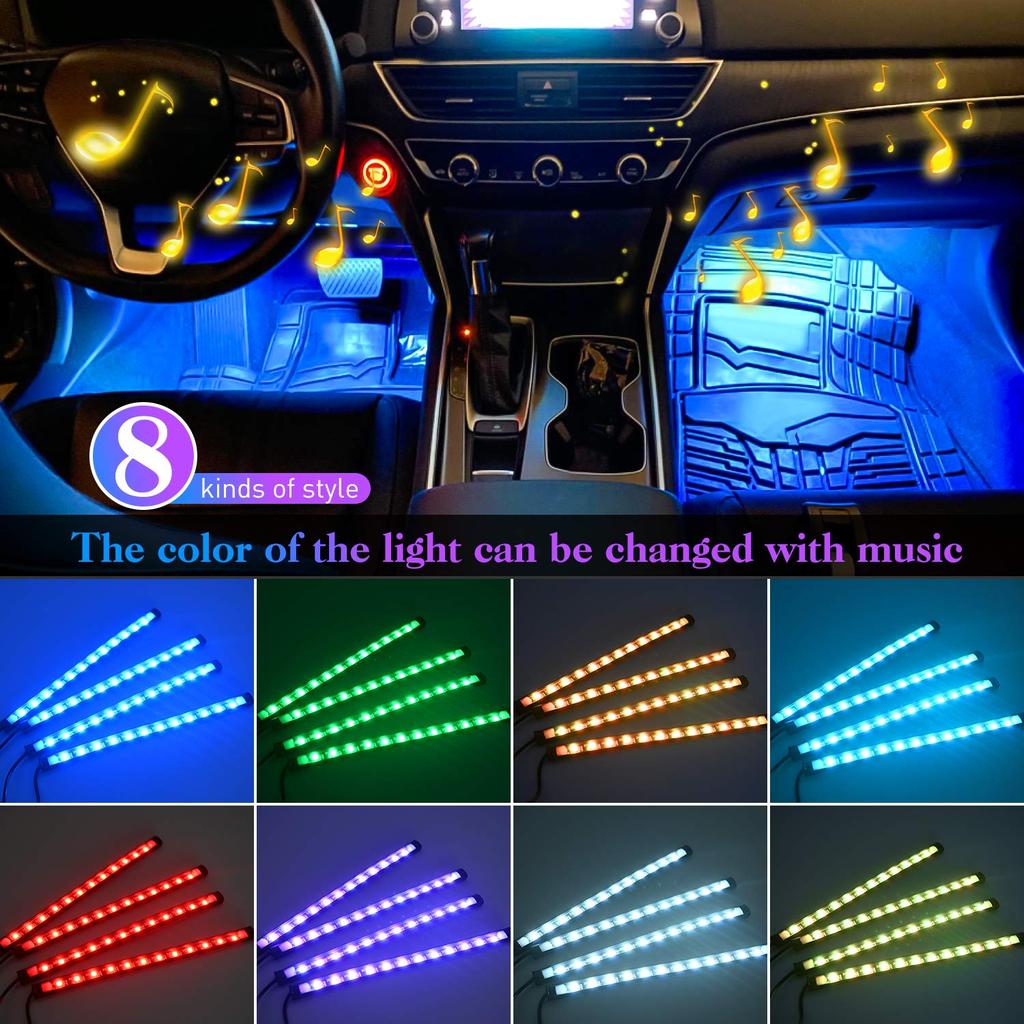 LED interiér auta pruh ambientního nožního světla Sada neonové osvětlení Sada podsvícení s aplikací USB Remote App Ovládání hudby Automatické RGB dekorativní lampy