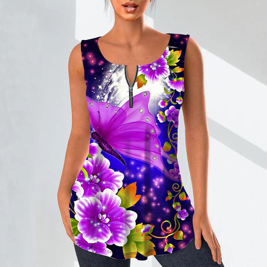 Dámská móda Košile s výstřihem do V Neformální topy Tričko Dámské 3D Nádherné květiny Potisk Vesta Halenka velké velikosti Halenka bez rukávů Tílka