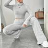 2 Pcs/Set Fall Winter Women Top Pants Set Half-high Collar Long Sleeves Slim Fit Sweatshirt High Waist Solid Color Striped Trous