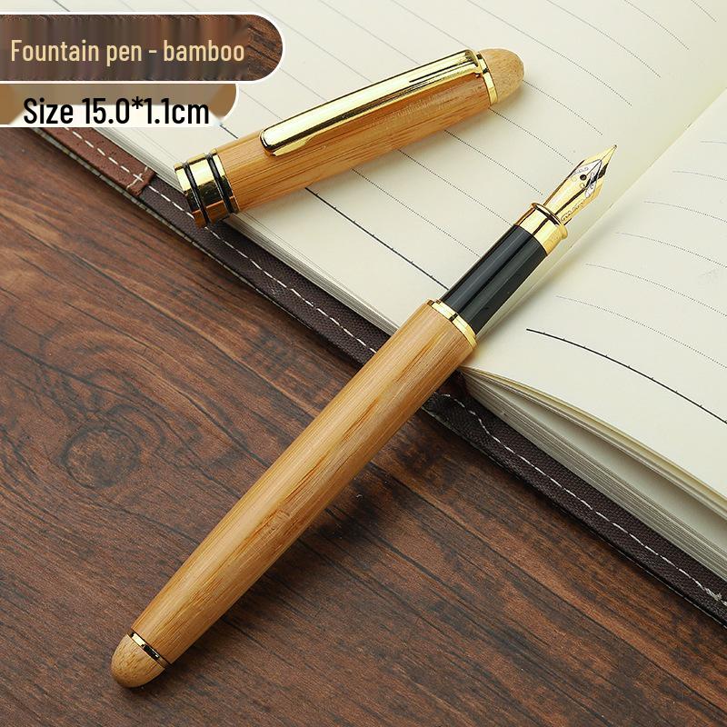 Wooden Metal Ballpoint & Bamboo Fountain Pen - Retro Colorblock, High-End Refill, Ideal for Business or Student Gifts