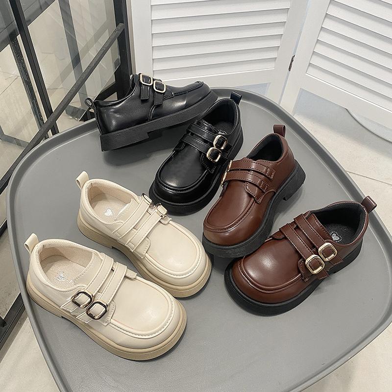 Students Leather Shoes British Style Retro Kids Flat Shoes Double Hook&loop 2025 New Children Uniform Shoes Non-slip Soft Sole