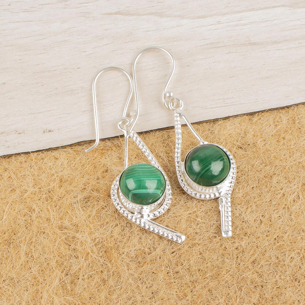 Malachite Earrings, 925 Sterling Silver Earrings Jewelry. Gift For Women Handmade Earrings Gemstone Jewelry