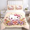 3pcs Cartoon Kitty In a Garden of Flowers Printed Quilt Set - Soft and Comfortable Quilt Cover for Bedroom, Guest Room H039