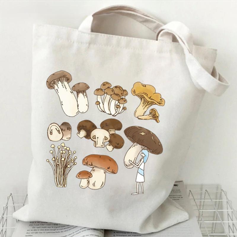 Mushroom Fungi Printed Women Shoulder Bag Fashion Eco Shopping Bags Teenager Tote Bag Vintage Mushroom Lover Women Men Handbags